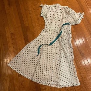 1950s VINTAGE SHEER POLKADOT BELTED MIDI DRESS
